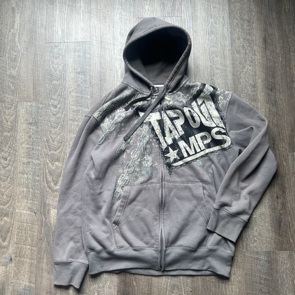 Tapout Full Zip Hoodie Men XL Gray Pinkman Y2K MMA Streetwear‎ Grunge Baddie